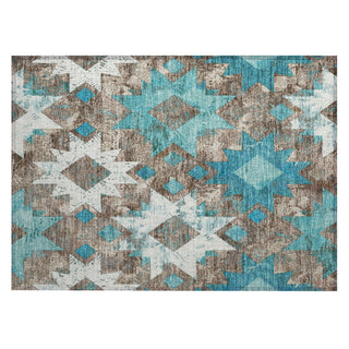 Piper Looms Chantille Aztec ACN1879 Teal Machine Washable Area Rug Scatter Main Image