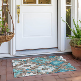 Piper Looms Chantille Aztec ACN1879 Teal Machine Washable Area Rug Scatter Outdoor Lifestyle Image Feature