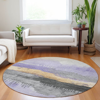 Piper Looms Chantille Modern ACN1880 Lavender Machine Washable Area Rug Round Lifestyle Image Feature
