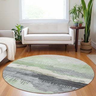 Piper Looms Chantille Modern ACN1880 Mint Machine Washable Area Rug Round Lifestyle Image Feature