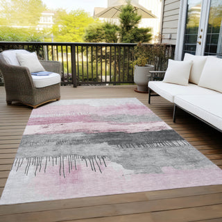 Piper Looms Chantille Modern ACN1880 Pink Machine Washable Area Rug Outdoor Lifestyle Image Feature