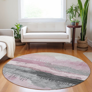 Piper Looms Chantille Modern ACN1880 Pink Machine Washable Area Rug Round Lifestyle Image Feature