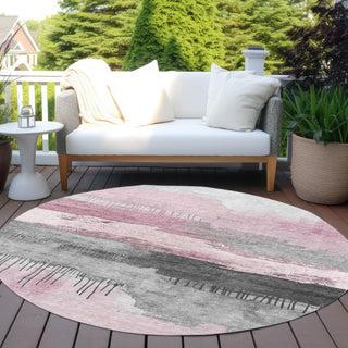 Piper Looms Chantille Modern ACN1880 Pink Machine Washable Area Rug Round Outdoor Lifestyle Image Feature