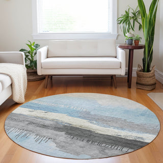 Piper Looms Chantille Modern ACN1880 Sky Machine Washable Area Rug Round Lifestyle Image Feature