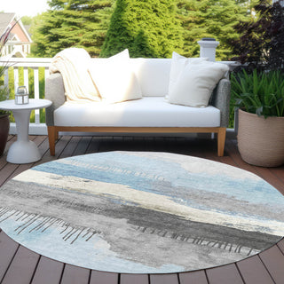 Piper Looms Chantille Modern ACN1880 Sky Machine Washable Area Rug Round Outdoor Lifestyle Image Feature