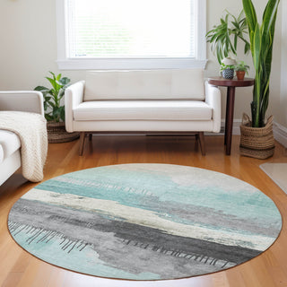 Piper Looms Chantille Modern ACN1880 Teal Machine Washable Area Rug Round Lifestyle Image Feature