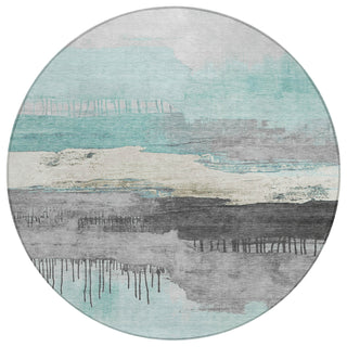 Piper Looms Chantille Modern ACN1880 Teal Machine Washable Area Rug Round Main Image