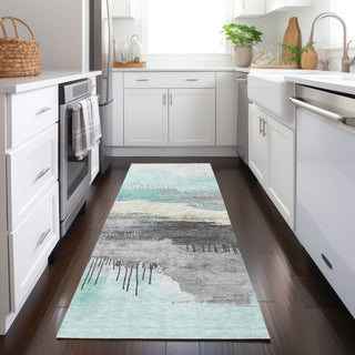 Piper Looms Chantille Modern ACN1880 Teal Machine Washable Area Rug Runner Lifestyle Image Feature