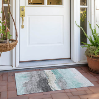 Piper Looms Chantille Modern ACN1880 Teal Machine Washable Area Rug Scatter Outdoor Lifestyle Image Feature