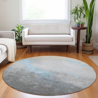 Piper Looms Chantille Modern ACN1881 Blue Machine Washable Area Rug Round Lifestyle Image Feature