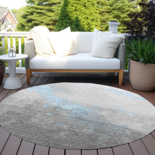 Piper Looms Chantille Modern ACN1881 Blue Machine Washable Area Rug Round Outdoor Lifestyle Image Feature