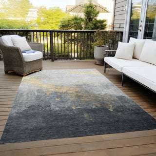 Piper Looms Chantille Modern ACN1881 Gold Machine Washable Area Rug Outdoor Lifestyle Image Feature