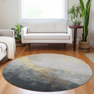 Piper Looms Chantille Modern ACN1881 Gold Machine Washable Area Rug Round Lifestyle Image Feature