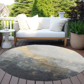 Piper Looms Chantille Modern ACN1881 Gold Machine Washable Area Rug Round Outdoor Lifestyle Image Feature