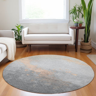Piper Looms Chantille Modern ACN1881 Peach Machine Washable Area Rug Round Lifestyle Image Feature