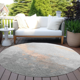 Piper Looms Chantille Modern ACN1881 Peach Machine Washable Area Rug Round Outdoor Lifestyle Image Feature