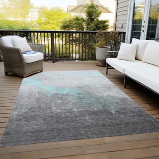 Piper Looms Chantille Modern ACN1881 Teal Machine Washable Area Rug Outdoor Lifestyle Image Feature