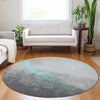 Piper Looms Chantille Modern ACN1881 Teal Machine Washable Area Rug Round Lifestyle Image Feature