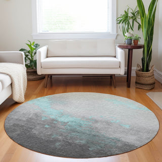 Piper Looms Chantille Modern ACN1881 Teal Machine Washable Area Rug Round Lifestyle Image Feature