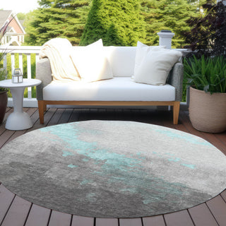 Piper Looms Chantille Modern ACN1881 Teal Machine Washable Area Rug Round Outdoor Lifestyle Image Feature