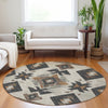 Piper Looms Chantille Aztec ACN1882 Beige Machine Washable Area Rug Round Lifestyle Image Feature