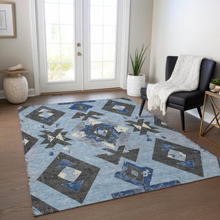 Piper Looms Chantille Aztec ACN1882 Blue Machine Washable Area Rug Lifestyle Image Feature