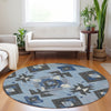 Piper Looms Chantille Aztec ACN1882 Blue Machine Washable Area Rug Round Lifestyle Image Feature