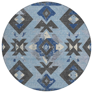 Piper Looms Chantille Aztec ACN1882 Blue Machine Washable Area Rug Round Main Image