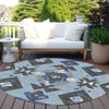 Piper Looms Chantille Aztec ACN1882 Blue Machine Washable Area Rug Round Outdoor Lifestyle Image Feature
