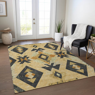 Piper Looms Chantille Aztec ACN1882 Gold Machine Washable Area Rug Lifestyle Image Feature
