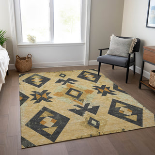 Piper Looms Chantille Aztec ACN1882 Gold Machine Washable Area Rug Lifestyle Image Feature