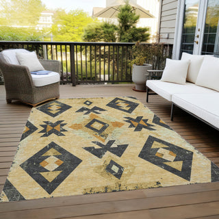 Piper Looms Chantille Aztec ACN1882 Gold Machine Washable Area Rug Outdoor Lifestyle Image Feature
