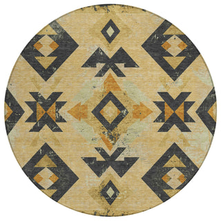 Piper Looms Chantille Aztec ACN1882 Gold Machine Washable Area Rug Round Main Image