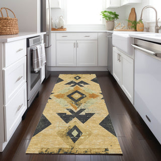 Piper Looms Chantille Aztec ACN1882 Gold Machine Washable Area Rug Runner Lifestyle Image Feature