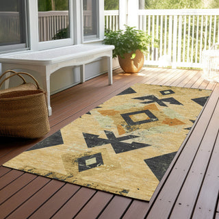 Piper Looms Chantille Aztec ACN1882 Gold Machine Washable Area Rug Runner Outdoor Lifestyle Image Feature
