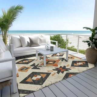 Piper Looms Chantille Aztec ACN1882 Ivory Machine Washable Area Rug Outdoor Lifestyle Image Feature