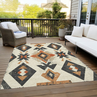 Piper Looms Chantille Aztec ACN1882 Ivory Machine Washable Area Rug Outdoor Lifestyle Image Feature