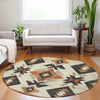 Piper Looms Chantille Aztec ACN1882 Ivory Machine Washable Area Rug Round Lifestyle Image Feature