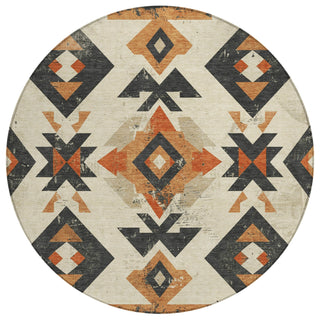 Piper Looms Chantille Aztec ACN1882 Ivory Machine Washable Area Rug Round Main Image
