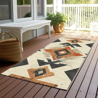 Piper Looms Chantille Aztec ACN1882 Ivory Machine Washable Area Rug Runner Outdoor Lifestyle Image Feature