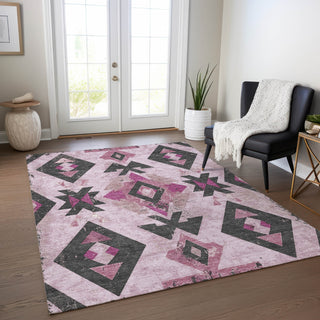 Piper Looms Chantille Aztec ACN1882 Pink Machine Washable Area Rug Lifestyle Image Feature