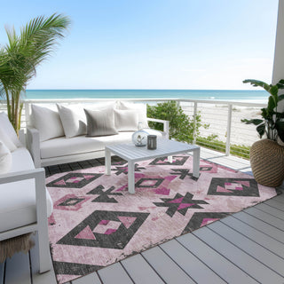 Piper Looms Chantille Aztec ACN1882 Pink Machine Washable Area Rug Outdoor Lifestyle Image Feature