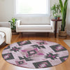 Piper Looms Chantille Aztec ACN1882 Pink Machine Washable Area Rug Round Lifestyle Image Feature