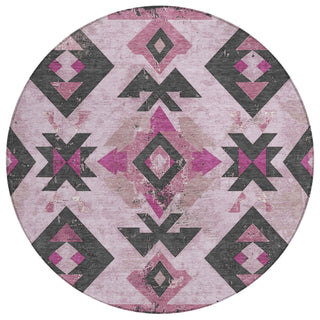 Piper Looms Chantille Aztec ACN1882 Pink Machine Washable Area Rug Round Main Image