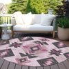 Piper Looms Chantille Aztec ACN1882 Pink Machine Washable Area Rug Round Outdoor Lifestyle Image Feature