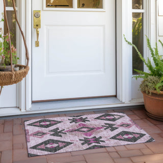 Piper Looms Chantille Aztec ACN1882 Pink Machine Washable Area Rug Scatter Outdoor Lifestyle Image Feature