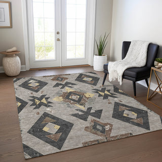 Piper Looms Chantille Aztec ACN1882 Taupe Machine Washable Area Rug Lifestyle Image Feature