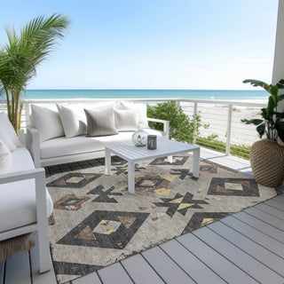 Piper Looms Chantille Aztec ACN1882 Taupe Machine Washable Area Rug Outdoor Lifestyle Image Feature