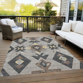 Piper Looms Chantille Aztec ACN1882 Taupe Machine Washable Area Rug Outdoor Lifestyle Image Feature