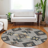 Piper Looms Chantille Aztec ACN1882 Taupe Machine Washable Area Rug Round Lifestyle Image Feature